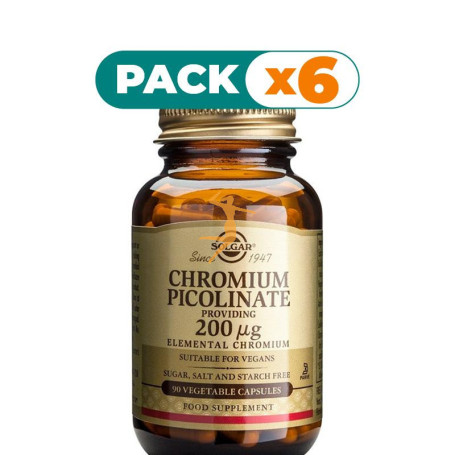 Pack 6x PICOLINATO DE CROMO 90 CÁPSULAS VEGETALES SOLGAR