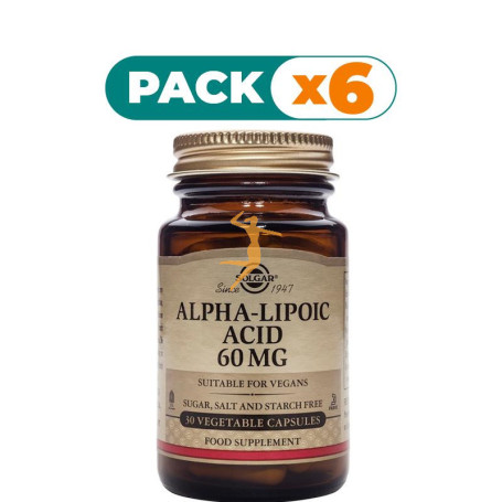 Pack 6x ACIDO ALFA LIPOICO 60Mg. 30 CAPSULAS SOLGAR
