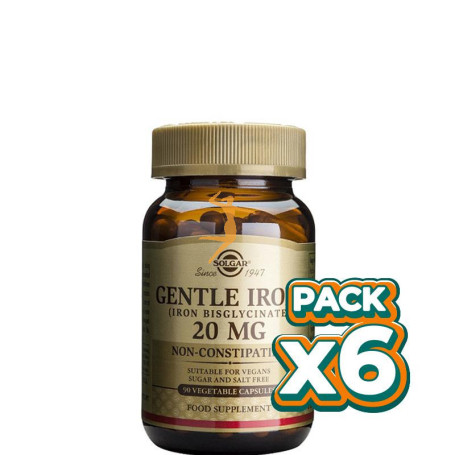 Pack 6x HIERRO GENTLE 180 CÁPSULAS VEGETALES SOLGAR