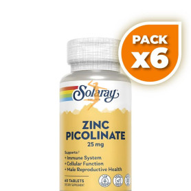 Pack 6x PICOLINATO DE ZINC 25MG 60 COMPRIMIDOS SOLARAY