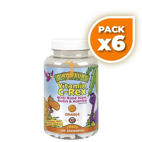 Pack 6x VITAMINA C REX 100 DINOSAURIOS MASTICABLES KAL