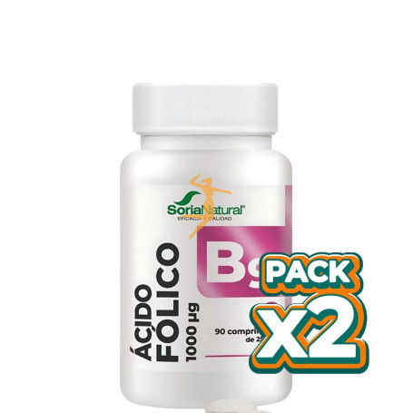 Pack 2x ÁCIDO FÓLICO LIBERACIÓN SOSTENIDA 90 COMPRIMIDOS SORIA NATURAL
