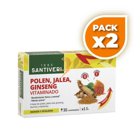 Pack 2x POLEN, JALEA Y GINSENG VITAMINADO 30 COMPRIMIDOS SANTIVERI