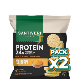 Pack 2x MINI TORTITAS 24% PROTEÍNA CON CURRY 50G SANTIVERI