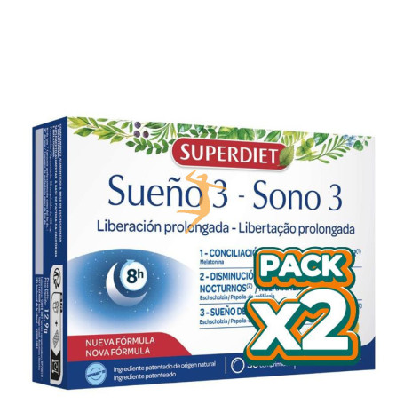 Pack 2x SUEÑO 3 LIBERACIÓN PROLONGADA 30 COMPRIMIDOS SUPERDIET