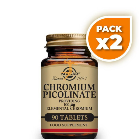 Pack 2x CROMO PICOLINATO 100Mcg. 90 TABLETAS SOLGAR