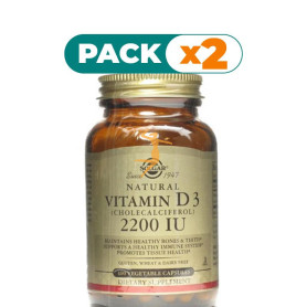 Pack 2x VITAMINA D3 2200UI 55Mcg. 100 CÁPSULAS SOLGAR