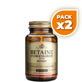 Pack 2x BETAÍNA CLORHIDRATO CON PEPSINA 100 CÁPSULAS SOLGAR