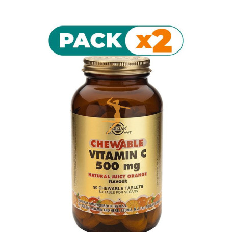 Pack 2x VITAMINA C 500Mg. SABOR NARANJA 90 CÁPSULAS MASTICABLES SOLGAR