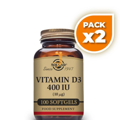 Pack 2x VITAMINA D 400UI 100 CÁPSULAS SOLGAR