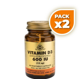 Pack 2x VITAMINA D3 600UI 60 CÁPSULAS VEGETALES SOLGAR