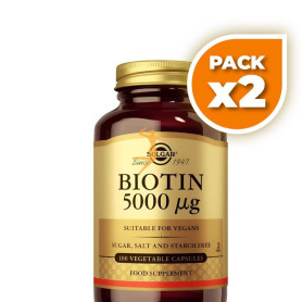 Pack 2x BIOTINA 5000MCG 100 CÁPSULAS SOLGAR