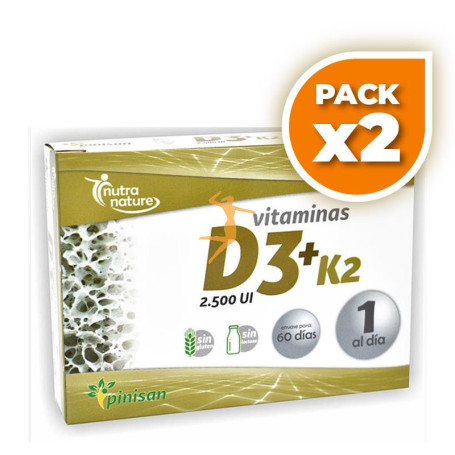 Pack 2x VITAMINAS D3 Y K2 2.500UI 60 CAPSULAS PINISAN
