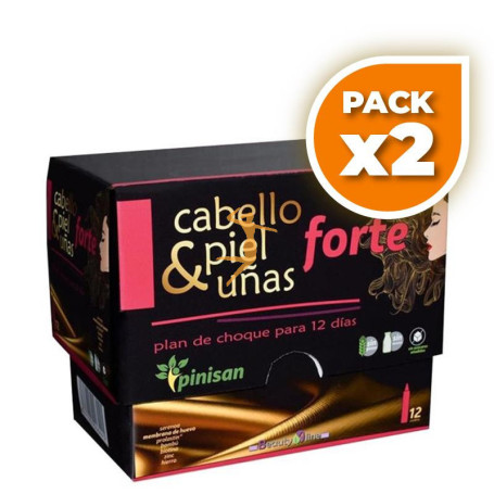 Pack 2x CABELLO, PIEL Y UÑAS FORTE 12 VIALES PINISAN