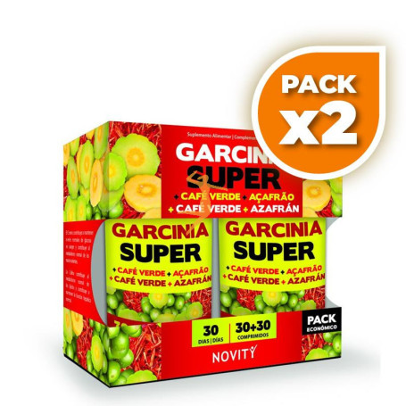 Pack 2x GARCINIA SUPER, CAFÉ Y AZAFRÁN 60 COMPRIMIDOS NOVITY