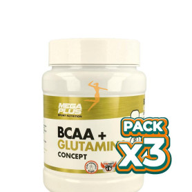 Pack 3x BCAA + GLUTAMINA MANDARINA EXTREME PURITY 300Gr. MEGAPLUS