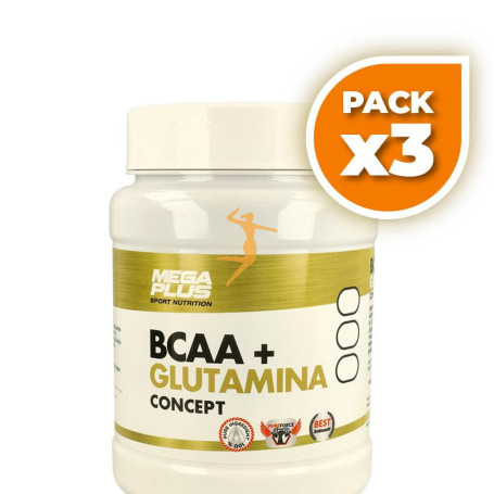 Pack 3x BCAA + GLUTAMINA MANDARINA EXTREME PURITY 600Gr. MEGAPLUS