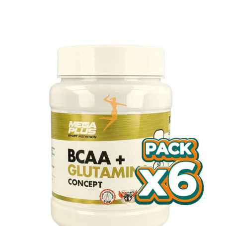 Pack 6x BCAA + GLUTAMINA MANDARINA EXTREME PURITY 300Gr. MEGAPLUS
