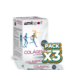 Pack 3x COLÁGENO MAGNESIO Y VITAMINA C 20 STICKS AMLSPORT