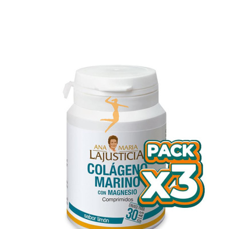Pack 3x COLÁGENO MARINO CON MAGNESIO SABOR LIMÓN 180 COMPRIMIDOS ANA MARIA LAJUSTICIA