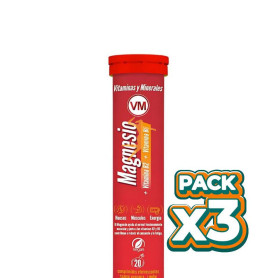 Pack 3x MAGNESIO + VIT B2 + VIT B6 20 TABLETAS EFERVESCENTES YNSADIET