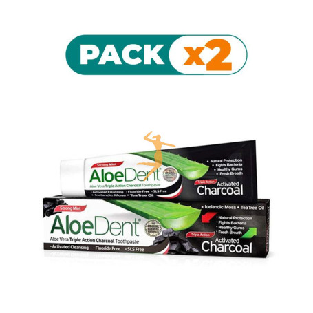 Pack 2x DENTÍFRICO ALOE VERA CON CARBON ACTIVO 100Ml. EVICRO