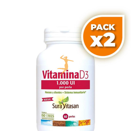 Pack 2x VITAMINA D3 1.000UI 60 PERLAS SURA VITASAN