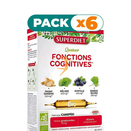 Pack 6x CUARTETO FUNCIONES COGNITIVAS BIO 20 AMPOLLAS SUPERDIET