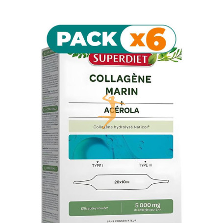 Pack 6x COLAGENO MARINO CON ACEROLA 20 AMPOLLAS SUPERDIET