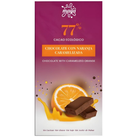 TABLETA CHOCOLATE 77% CON NARANJA CARAMELIZADA 70G MAYA ORGANIC