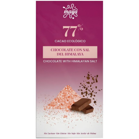 TABLETA CHOCOLATE 77% CON SAL ROSA DEL HIMALAYA 70G MAYA ORGANIC