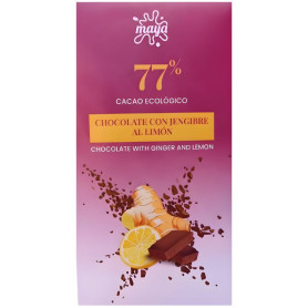 TABLETA DE CHOCOLATE 77% CON JENGIBRE AL LIMÓN 70G MAYA ORGANIC