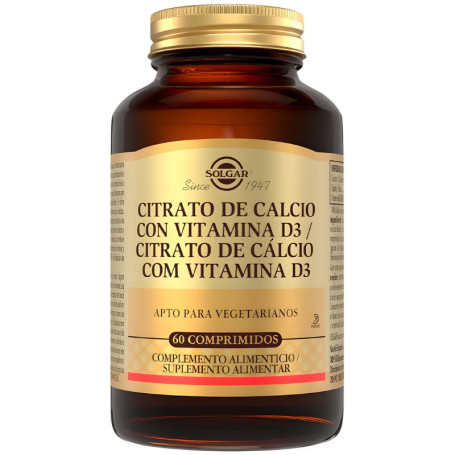 CITRATO DE CALCIO CON VITAMINA D3 60 COMPRIMIDOS SOLGAR