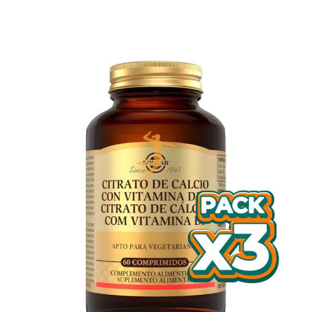 Pack 3x CITRATO DE CALCIO CON VITAMINA D3 60 COMPRIMIDOS SOLGAR