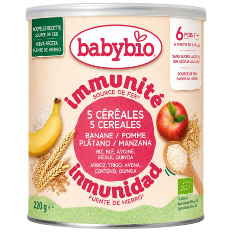 PAPILLA INMUNIDAD 5 CEREALES Y 2 FRUTAS 220G BABYBIO