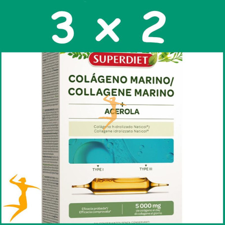 Pack 3x2 COLAGENO MARINO CON ACEROLA 20 AMPOLLAS SUPERDIET