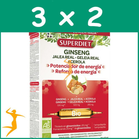 Pack 3x2 GINSENG JALEA REAL BIO 20 AMPOLLAS SUPERDIET