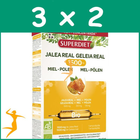 Pack 3x2 JALEA REAL MIEL + POLEN BIO 1500MG 20 AMPOLLAS SUPERDIET