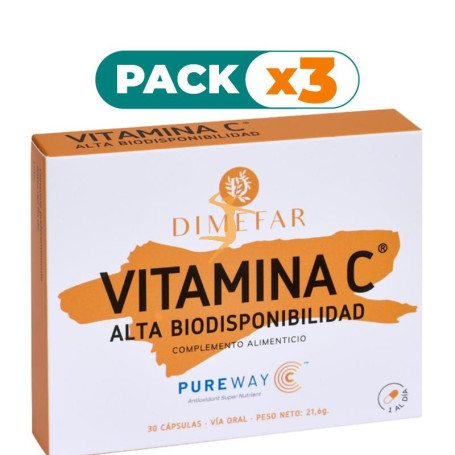Pack 3x VITAMINA C-500 PUREWAY 30 CÁPSULAS DIMEFAR