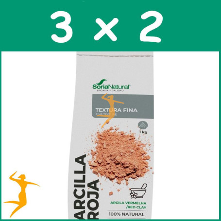 Pack 3x2 ARCILLA ROJA TEXTURA FINA 1KG SORIA NATURAL