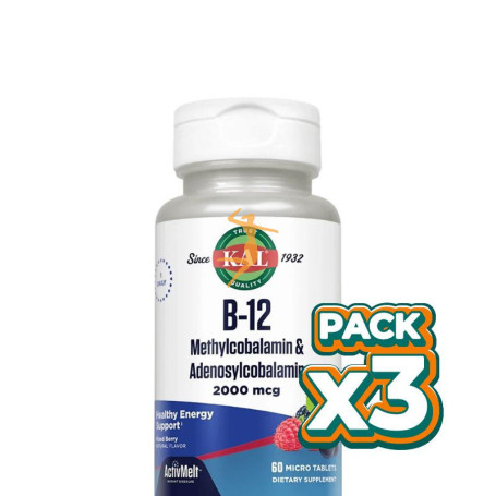 Pack 3x B12 METHYLCOBALAMIN & ADENOSYLCOBALAMIN 60 MICROCOMPRIMIDOS KAL