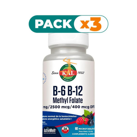 Pack 3x B6/B12 METHYL FOLATE (HOMOCISTEIN) 60 MICROCOMPRIMIDOS KAL