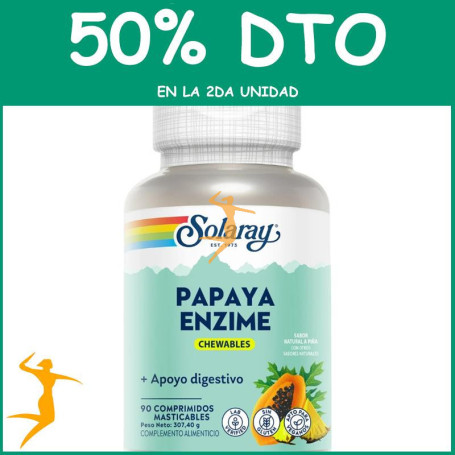 PAPAYA ENZYME 90 COMPRIMIDOS MASTICABLES SABOR PIÑA SOLARAY OFERTA 2 UD