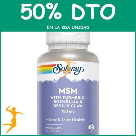MSM CON CÚRCUMA, BOSWELLIA Y HARPAGOFITO 90 CÁPSULAS SOLARAY OFERTA 2 UD