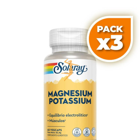 Pack 3x MAGNESIO Y POTASIO 60 CÁPSULAS VEGETALES SOLARAY
