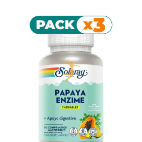 Pack 3x PAPAYA ENZYME 90 COMPRIMIDOS MASTICABLES SABOR PIÑA SOLARAY