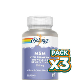 Pack 3x MSM CON CÚRCUMA, BOSWELLIA Y HARPAGOFITO 90 CÁPSULAS SOLARAY