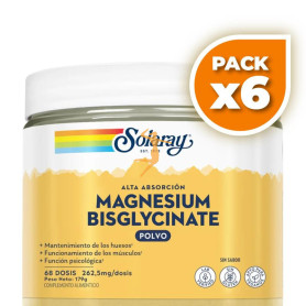Pack 6x BISGLICINATO DE MAGNESIO EN POLVO 179G SOLARAY