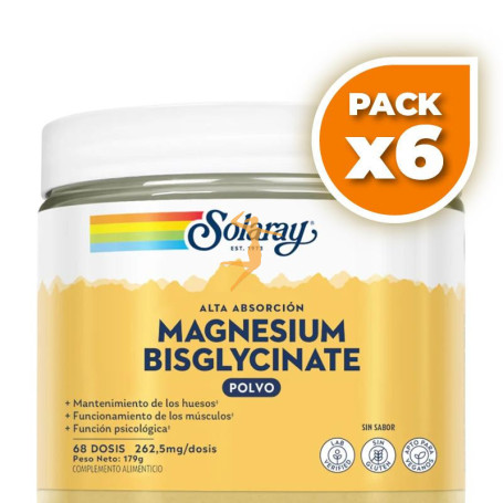 Pack 6x BISGLICINATO DE MAGNESIO EN POLVO 179G SOLARAY