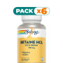 Pack 6x BETAIN HCL CON PEPSINA 250MG 180 CÁPSULAS VEGETALES SOLARAY